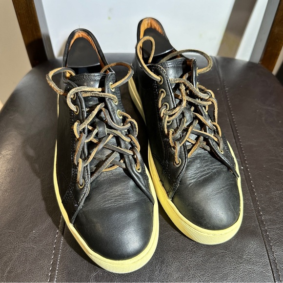 Frye Sneakers Black Brown Leather Men's sz 7.5 Low Tops casual Lace Up USA made - Picture 4 of 12